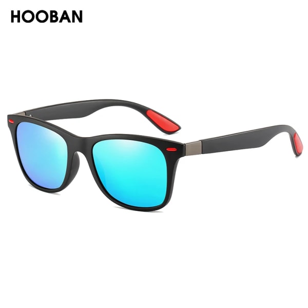 HOOBAN Klassiska fyrkantiga polariserade solglasögon Män Kvinnor Modemärke Designer Solglasögon Man Retro Svarta Förarglasögon UV400 Black Blue Black Polarized