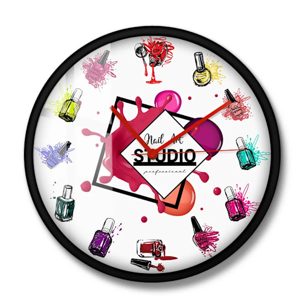 Nail Art Studio Dekorativ Väggklocka Tyst Quartzklocka Haning Väggur Skönhetssalong Dekoration Nagelterapeut Presentidé Metal Frame