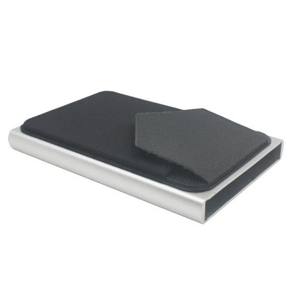 Smal aluminiumplånbok med elasticitet på baksidan ID Kreditkortshållare Mini RFID-plånbok Automatisk pop up case silver
