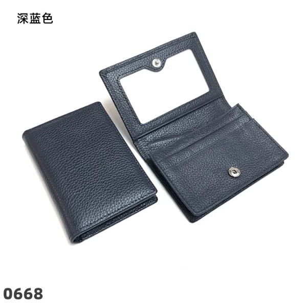 Visitkortshållare Dam Bifold Läder Kreditkortsfodral Case Anpassad Män Ko Äkta Läder dark blue