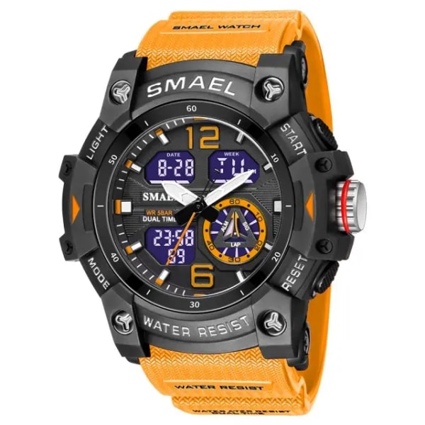 SMAEL Military Sport Watch Quartz Armbandsur 50M Vattentät Väckarklocka Ljus Analog Digital 8007 Herr Man Klockor Kronograf ORANGE