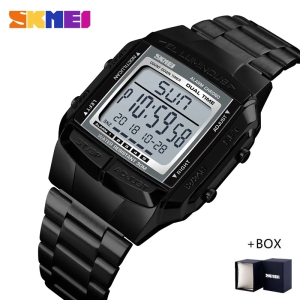 SKMEI Watch Mode Digitala Sportklockor LED Elektroniska Klockor Herr Toppmärke Lyx Vattentät Watch Manklocka black box