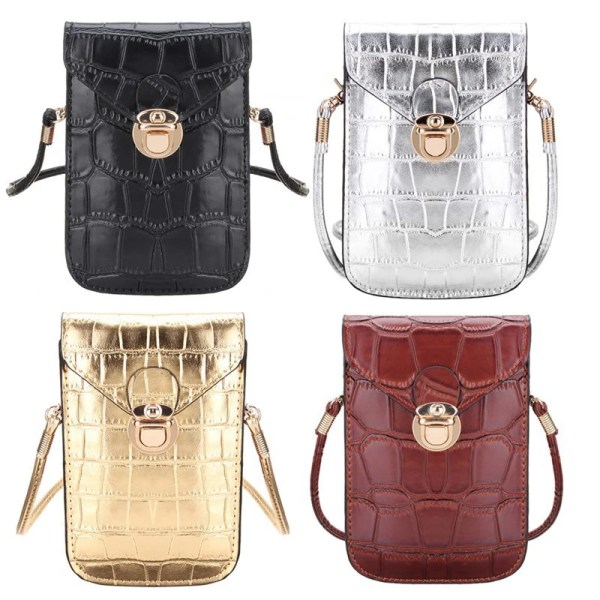 Silver Mobiltelefon Miniväskor Små Clutches Axelväska Krokodilläder Kvinnor Handväska Svart Clutch Handväska Handväska Flik Dark Pink 2