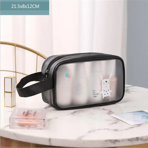 Kvinnor Transparent Vattentät PVC kosmetikaväska Bärbar Nödvändig kosmetisk väska Organizer Mode små stora toalettväskor Small  black