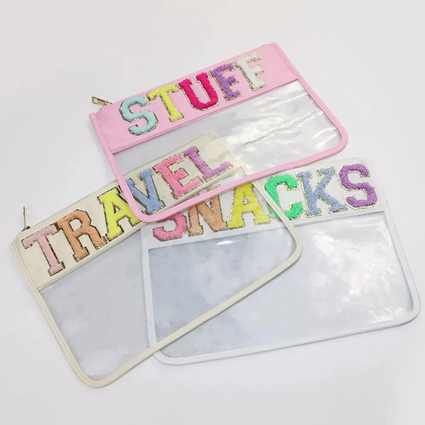 Transparent kosmetisk väska för kvinnor PVC Nylon Vattentät sminkväska Rese Genomskinlig organizer Badtoalett Tvätt Snackväska no patch(.314)