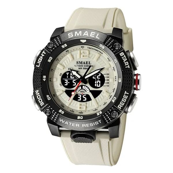 2023 Nya Sportklockor Herr SMAEL Vattentät Analog Digital Quartz Armbandsur Man Mode Stoppur Alarm Clock 8058 Man Watch Khaki