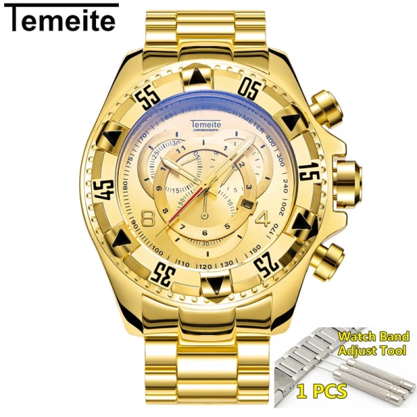 Herrklockor toppmärkt Luxury Quartz Gold Watch Herr Big Dial Vattentät Golden Business Armbandsur herr 2021 Relogio Masculino full gold tool