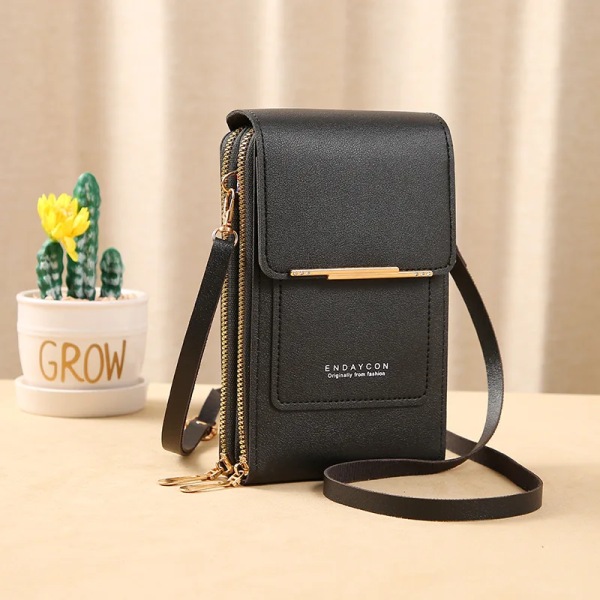 3 stilar kvinnor väskor mjuka läder plånböcker Pekskärm mobiltelefon handväska Crossbody axelrem handväska för dam Black Touch Screen