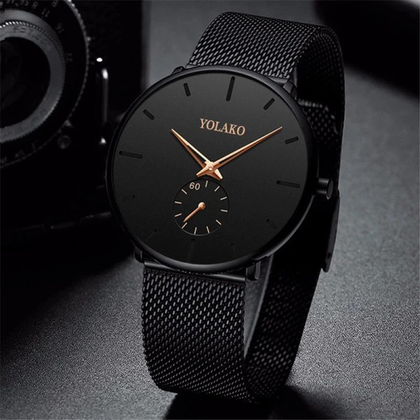 Nya Herr Ultra ThinMinimalist Quartz Casual Läderklockor Watch Man Enkel Rostfritt stål Mesh Band Klocka Reloj Hombre Mesh Black Red