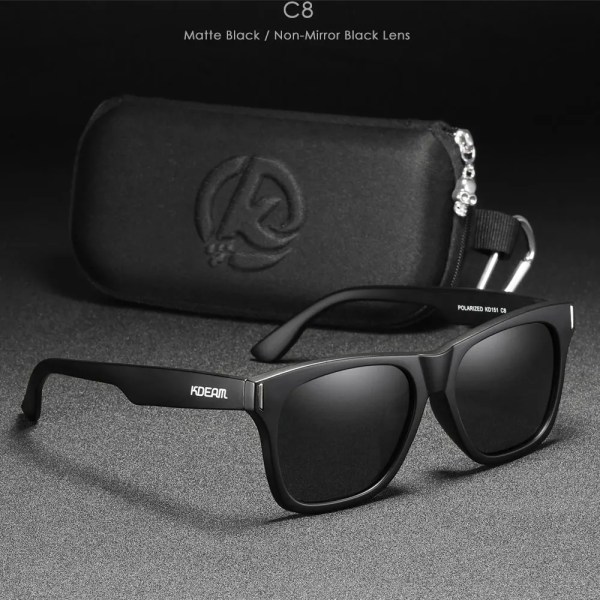 KDEAM 2021 New Square Polarized Solglasögon Herr Multi Color Coating Solglasögon Alla svarta nyanser Dragkedja ingår Kat.3 CE C8 Zipper Box