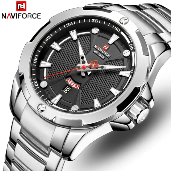 Herrklockor NAVIFORCE Top Luxury Märke Analog Watch Herr Rostfritt stål Vattentät Quartz Armbandsur Date Relogio Masculino silver