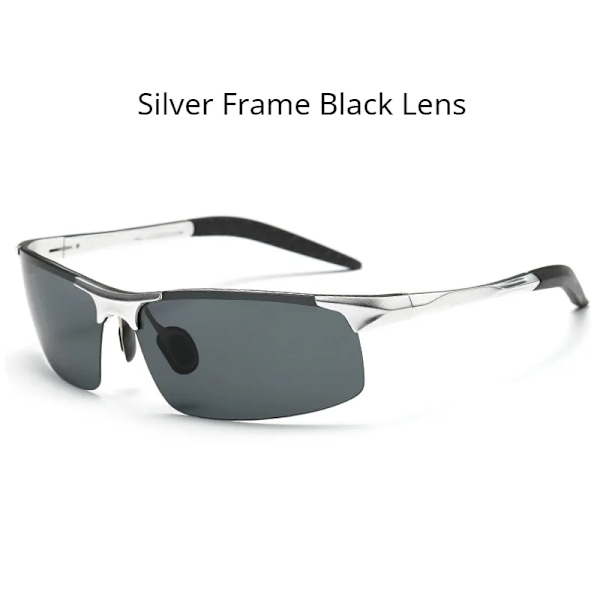 Polariserade solglasögon Herr Aluminium Magnesium Båge Sportsolglasögon Herr Driver Retro UV400 Anti-Green Solglasögon Silver Frame Black With Glasses Case