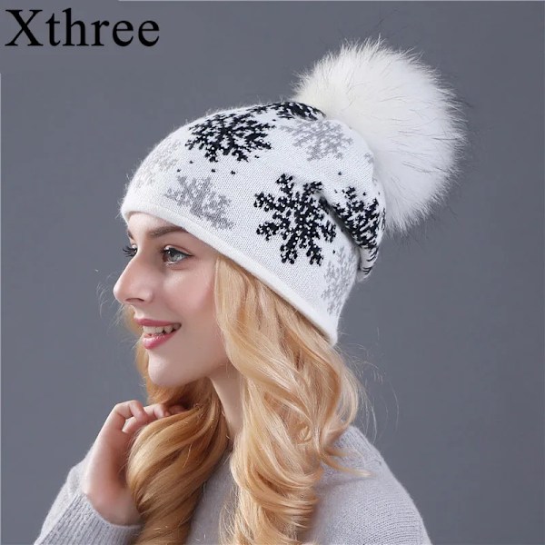 2016 Ny FemininoMink Pom Pom Vintermössa för Kvinnor Flickmössa Stickad Tjock Beanie Skullies Mössa black hat  pom