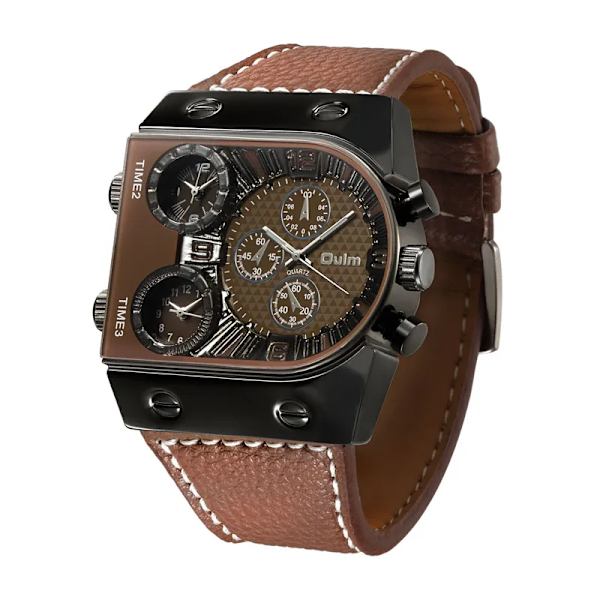 Färgglada Oulm 9315 Waches för män Three Quartz Moverment Läderband Analog-Digital Watch Märke Lyx Manrelogios Type 2