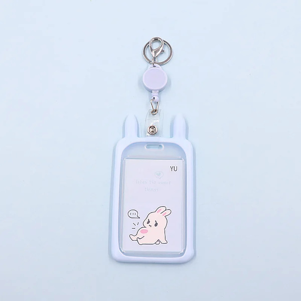 Student Söt Tecknad Katt Kanin Form Infällbar korthållare Bankidentitet Barn Buss ID-kort Case Cover Case Present rabbit-blue