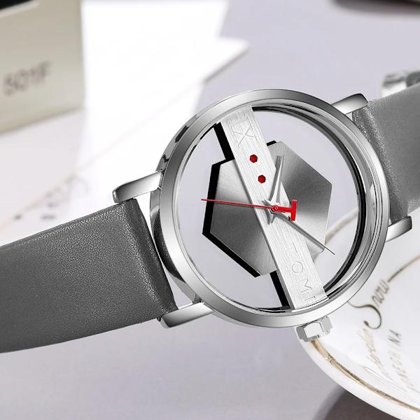 Unik Creative Halv Transparent Unisex watch klocka För män Kvinnor Par Nörd Snygga Läder Armbandsur Mode Quartz watch QT290-2