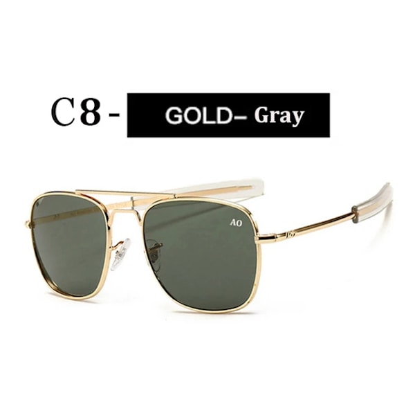 Män lyxmärke Designer Solglasögon Vintage mode Aviation AO Solglasögon För Man American Army Militär Optisk Glas Lins C8