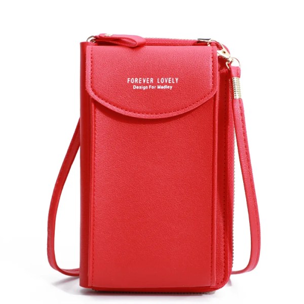 3 stilar kvinnor väskor mjuka läder plånböcker Pekskärm mobiltelefon handväska Crossbody axelrem handväska för dam Red 3