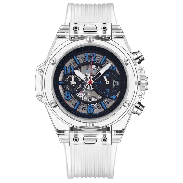 Toppmärke Full Transparent Watch Lyx Watch Mode Sport Militär Reloj Kreativa Män Kvinnor Chronograph Quartz Watches white blue