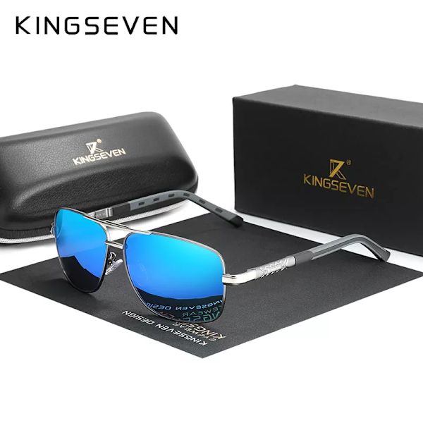 KINGSEVEN 2020 Aluminum Brand Pilot Polarized Solglasögon Män Kvinnor Modebåge Man Solglasögon för att köra Oculos de sol Gun Blue Other