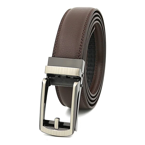 Högkvalitativ klick för män Bälte Automatiskt spänne Äkta läder Kohud Jeans Tillbehör Bälten Ungdoms midjeband Svart Vit Röd Dark Brown 115CM