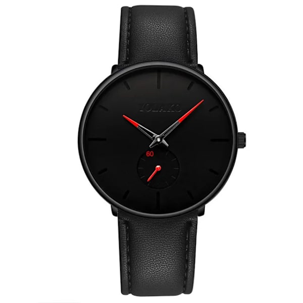 Nya Herr Ultra ThinMinimalist Quartz Casual Läderklockor Watch Man Enkel Rostfritt stål Mesh Band Klocka Reloj Hombre Leather Black Red