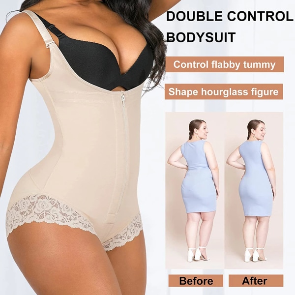 Body Shapewear Kvinnor Waist Trainer Korsettpärm Bantning Magslida Reduktiv gördel Butt Lifter Dragkedja Fajas Beige M