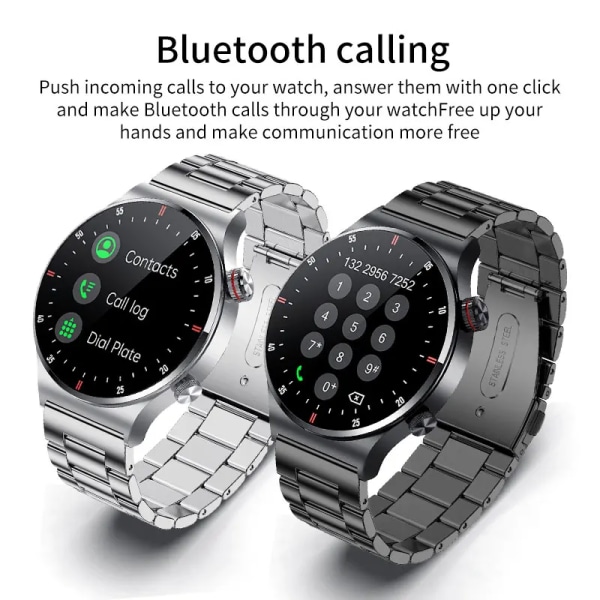 LIGE NFC Bluetooth Call Smart Watch Herr HD Screen Sportarmband Vattentätt EKG Hälsomonitor Herr SmartWatch För IOS Android Mesh belt Black NFC