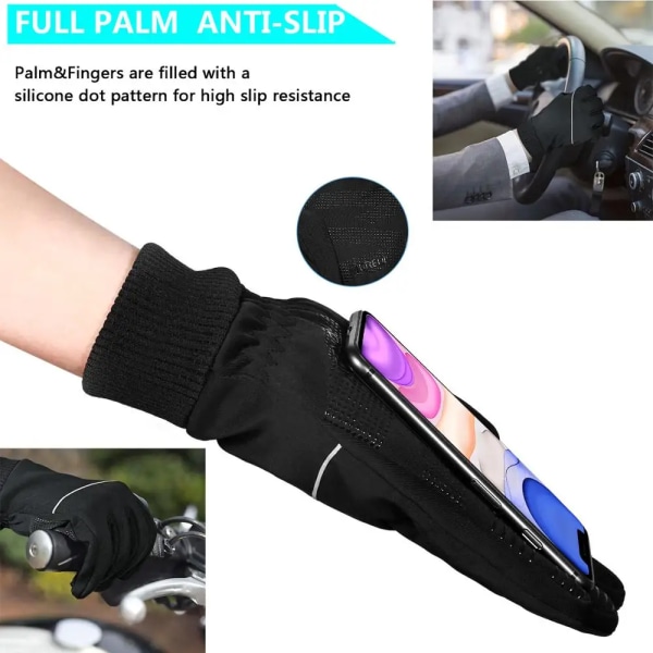 MOREOK Vindtäta vinterhandskar Löparhandskar Pekskärm Antisladd Cykelhandskar Varma fleece thermal handskar för män kvinnor MK023 Black Fleece XL