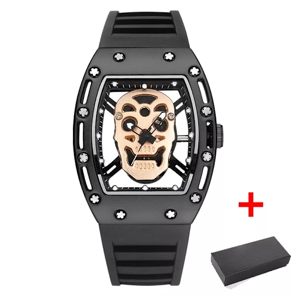Kimsdun Watch For Herr Toppmärke Lyx Vattentät Tonneau Hollow Out Skull Man Armbandsur Silikon Relogio Masculino 2022 black gold box