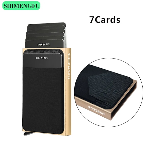Pop Up RFID ID-korthållare Man Plånbok Minipaket Aluminium Metall Skyddsutrustning Förvaringsväska Smart Quick Release Damväska 7 Cards Gold