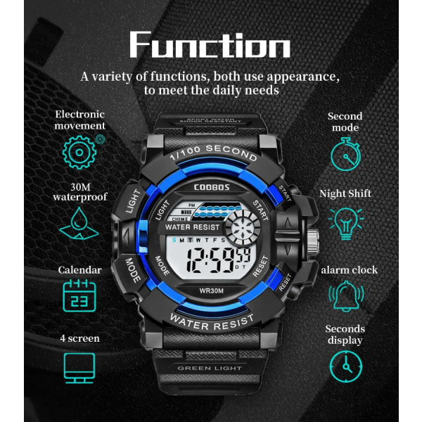 COOBOS Watch för män Big Dial LED digitala armbandsklockor för män Toppmärke Lyxklocka Watch Relogio Masculino Blue 2