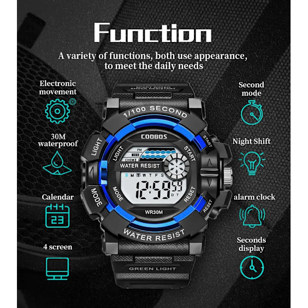 COOBOS Watch för män Big Dial LED digitala armbandsklockor för män Toppmärke Lyxklocka Watch Relogio Masculino Red 2
