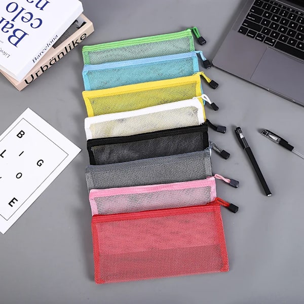 Transparent Synlig Nylon Mesh Makeup Kosmetisk Förvaringsväska Skolkontor Fil Dragkedja Student Penna Test Papper Organizer red A5 (25x18cm)