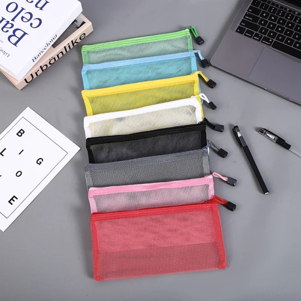 Transparent Synlig Nylon Mesh Makeup Kosmetisk Förvaringsväska Skolkontor Fil Dragkedja Student Penna Test Papper Organizer yellow A6 (14.4x10.5cm)