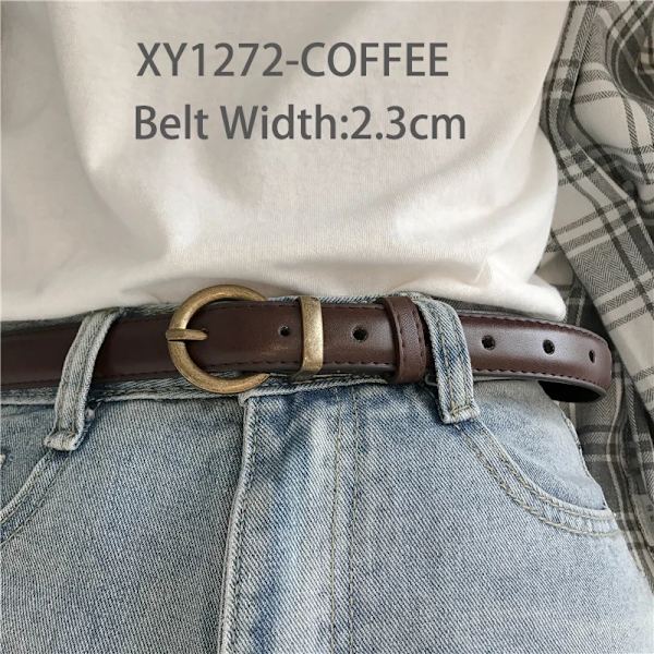 DINISITON Dambälte Äkta läder Damer Tunna Bälten Mode Lyxmärke Högkvalitativa kvinnliga jeans Vindjacka Midjeband XY1272-Coffee 100cm
