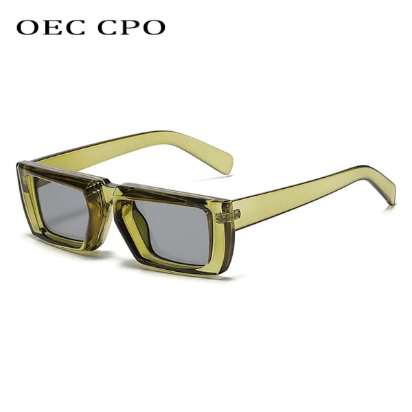 OEC CPO Vintage Rectangle Solglasögon Dam Punk Small Frame Solglasögon Män Trender Fyrkantiga Glasögon UV400 Shades Mode Glasögon Black-Black As the picture