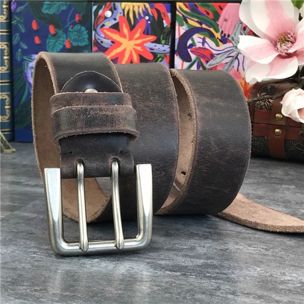 Superbredt 4,2 cm lyxigt tjockt äkta läder Herrbälte Dubbelt spänne Bälte Ceinture Läderbälte Herr Jeans Byxbälte MBT0018 MBT0018   S-COFFEE 115CM