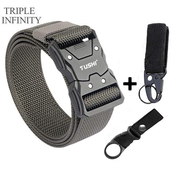 2022 Quick Release Pluggbart spänne Taktiskt bälte Tufft Nylon Militärbälte för män Kamp Slitstarka manliga jeans Midjeband Jakt Gray Belt Match 125cm Adjustable