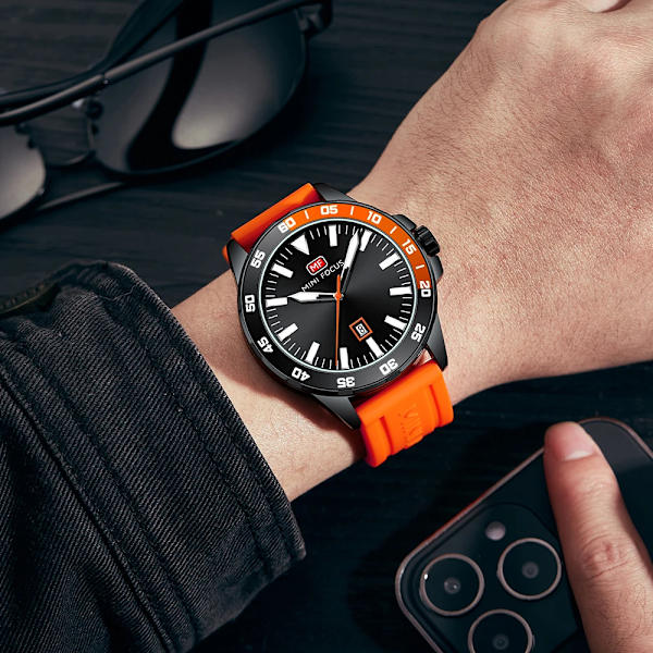 MINI FOCUS Lyxmärke Herrklockor Vattentät Kvarts Mode Sportarmbandsur Relogio Masculino Reloj Hombre Silikonarmband Orange watch