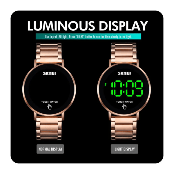 SKMEI 1550 Creative LED Touch Screen Vattentät Digital Armbandsur Lyx Rostfritt Stål Herrklockor Herrklocka Black
