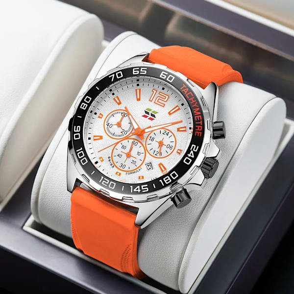 Mode Chronograph Herrklockor Toppmärke Lyx Silikonband Sport Armbandsur Business Quartz Klocka Vattentät Montre Homme Red