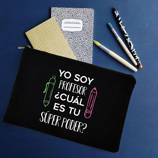 Yo Soy Profesor Cual Es Tu Superpoder Spansk Rese Sminkväska Organizer Presenter Sminkväskor Lärare Canvas Penna Förvaringspåse W01328-TBBK-D