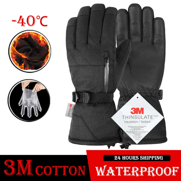 Vinter thermal cykelhandskar Non-silp cykel 3M thermal handskar för män Kvinnor MTB Ski Motorcykel Vattentäta varma utomhushandskar GLO03 BLACK XXL