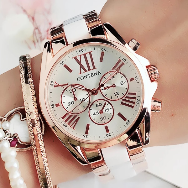 Dammode Rosa Armbandsur Watch Lyx Toppmärke Quartz Watch M Stil Kvinnlig Klocka Relogio Feminino Montre Femme brown