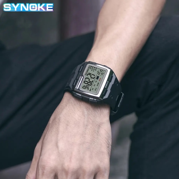 SYNOKE Digital watch för män Stora siffror Lätt att läsa 3ATM Vattentät män Digital watch Utomhussport Lysande funktion gold