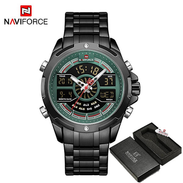 NAVIFORCE Lyxiga originalklockor för män Digital Kronograf Mode Sport Watch Rostfritt stål Vattentät klocka BGN BOX