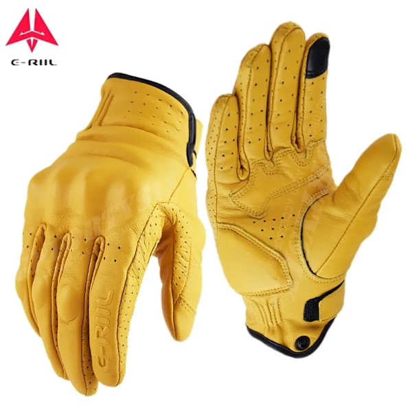 Retro Gula Äkta Läder Motorcykelhandskar Motorcykel Cafe Racer Handskar Pekskärm Motorcykeltillbehör Moto Handskar Utrustning Yellow M