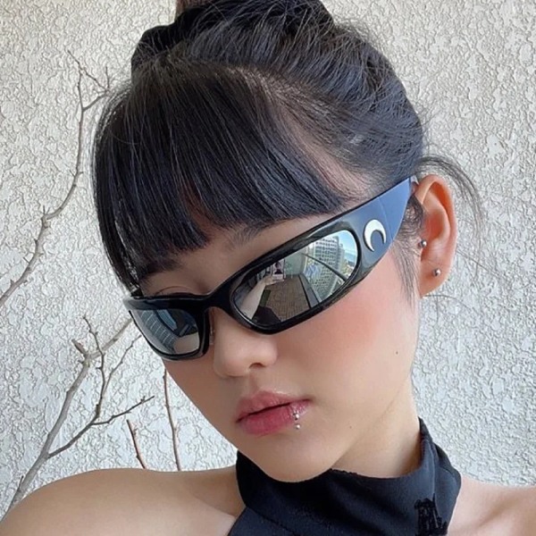 2023 New Moon rektangulära solglasögon för kvinnor Man Vintage Utomhuscykling Sport Hip Hop Punk Solglasögon UV400 Trend Kvinna C1