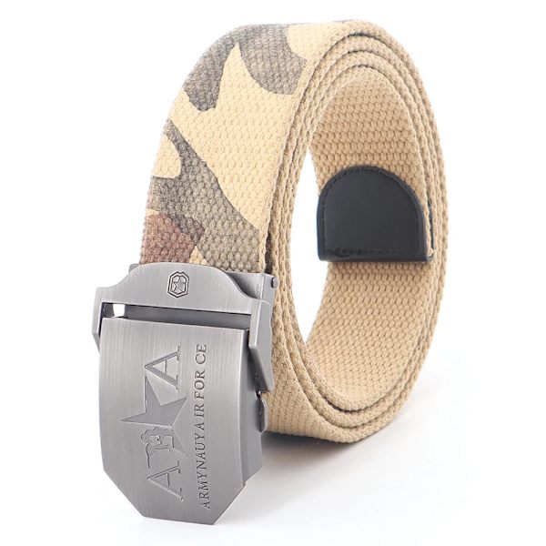 Män och kvinnor Militär canvas bälte metall automatiskt spänne utomhus militär träning taktiskt bälte polis unisex jakt jeans gördel Khaki Camouflage 110cm